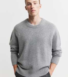 Mens Cashmere Relaxed Crew - Dark Grey Melange