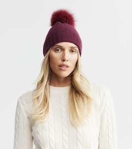 Cashmere Pom Pom Beanie - Burgundy