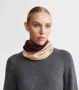 Sale: Cashmere Two Tone Snood - Burgundy/Camel