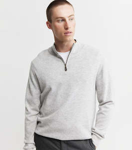 Mens Essential Cashmere Quarter Zip Sweater - Grey Melange/Graphite
