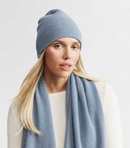 Cashmere Fisherman Rib Beanie - Steel Blue