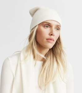 Cashmere Fisherman Rib Beanie - Cream