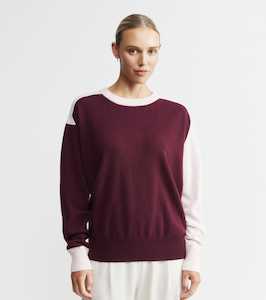 Crew Necks 1: Cashmere Two Tone Saddle Sweater - Burgundy/Pink