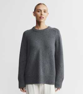 Crew Necks 1: Luxe Cashmere  Saddle Crew Sweater - Graphite