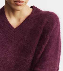 Brushed Cashmere Relaxed V Sweater - Burgundy