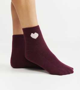 Cashmere Heart Sock - Burgundy/Pink