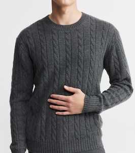 Mens Cashmere Cable Crew Sweater - Graphite