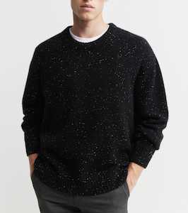 Mens Crew Neck: Mens Cashmere Relaxed Crew - Black Speckle