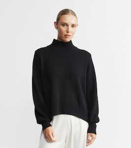 Styling The Pleat Trouser: Cashmere Mock Neck with Balloon Sleeve - Black