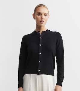 Styling The Pleat Trouser: Essential Cashmere Crew Cardigan - Black