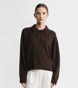 Boat Necks Polos: Cashmere Button Polo - Cacao