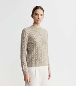 Cashmere Cable Crew Sweater - Birch