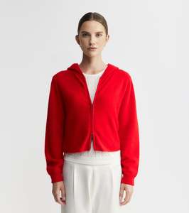 All Cashmere: Cloud Cashmere Shrunken Zip Hoodie - Red