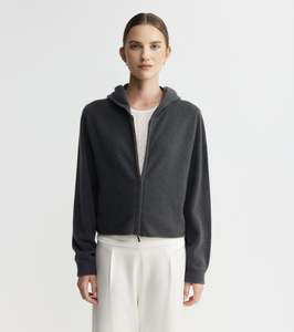Cloud Cashmere Shrunken Zip Hoodie - Steel