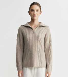 Cashmere Ribbed Quarter Zip - Birch