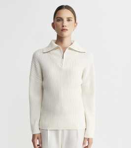 Loungewear: Cashmere Ribbed Quarter Zip - Cream