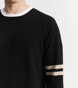 Best Sellers: Mens Cashmere Crew Stripe Sleeve - Black/Birch