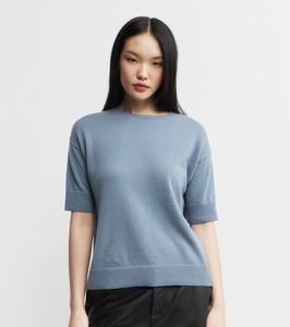 Core Womens: Essential Cashmere Crew Tee - Steel Blue