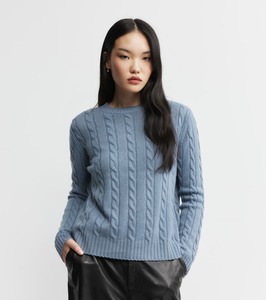 Core Womens: Cashmere Cable Crew Sweater - Steel Blue