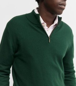 Mens Essential Cashmere Quarter Zip Sweater - Hunter Green