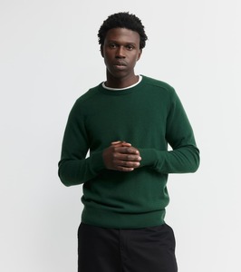 Mens Cashmere: Mens Cashmere Saddle Crew - Hunter Green