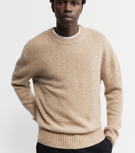 Mens Cashmere: Mens Cashmere Relaxed Crew - Brown Speckle