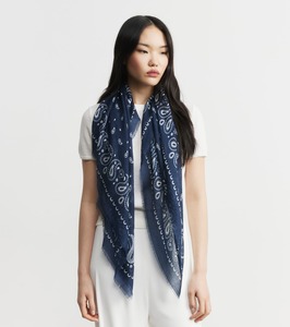 Travel Wraps Scarves: Cashmere Bandana Scarf - Navy/White