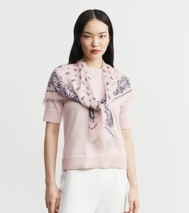 Cashmere Bandana Scarf - Powder Pink/Navy