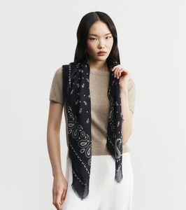 Cashmere Bandana Scarf - Black/Sand