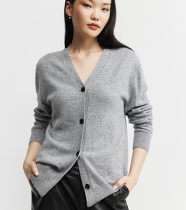 Essential Cashmere V Cardigan - Dark Grey Melange