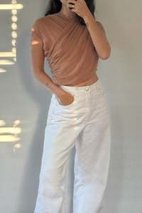 Silk Wrap Bodice Top in Toffee