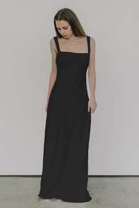 Permanent: Sculpted Long Slip Dress in Black