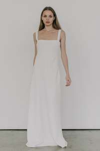 Permanent: Sculpted Long Slip Dress in Ivory