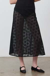 Slip Maxi Picot Skirt in Crochet Black
