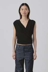 Wrap Bodice: Drape Wrap Bodice Top in Black