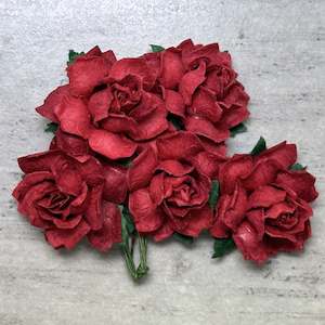 Flowers Cottage Roses: Cottage Roses - Deep Red 25mm (5pk)