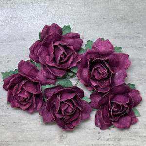 Flowers Cottage Roses: Cottage Roses - Burgundy 25mm (5pk)