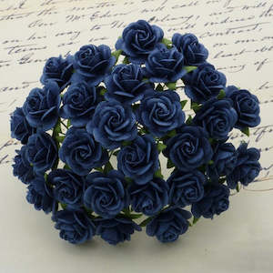 Flowers Open Roses: Open Roses - Navy Blue