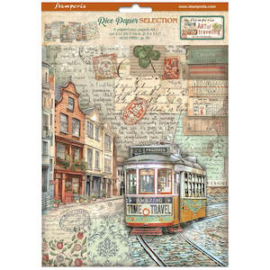 Rice Tissue Paper: Stamperia - Art of Travelling - A4 Assorted Rice Papers (6 Sheets)