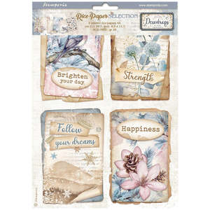 Rice Tissue Paper Stamperia: Stamperia - Create Happiness Dewdrops - A4 Assorted Rice Papers (6 Sheets)