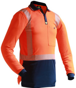 D/N L/S Segmented Tape Microfibre Polo Orange/Navy Empyre Workwear Packaging & Hygiene