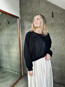 Winter Is Coming: Batwing Leather Front Panelled Sweater in Black on Black