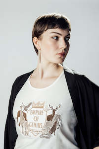 Winter Is Coming: Empire of Genius Embroidered Tee in Natural White with Silvers and Golds