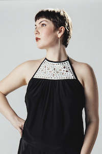 Jump In Lux Leisure: Black and White Leather Lace Halter Singlet