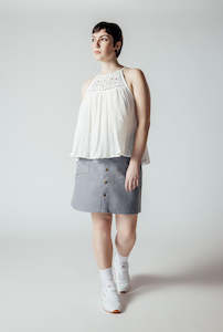 Jump In Lux Leisure: Linen and Leather Lace Singlet with Shoulder ties