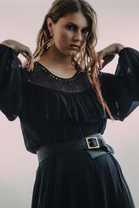 Leather Lace: Ripple - Silk and Leather Lace Top
