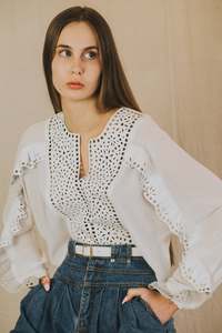 Leather Lace: Katie Top - Leather Lace and Silk Crepe de Chine