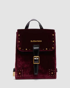Backpacks: Dr Martens Mini Velvet Backpack - Cherry Red Velvet & Black PU