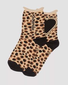 Womens Accessories: Dr. Martens Heart Organic Cotton Blend Socks - Light Tan / Mini Leopard Spot Print