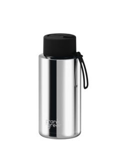 All Accessories: Frank Green Chrome Silver Ceramic Reusable Bottle with Midnight Flip Straw Lid 1000ml (34oz)